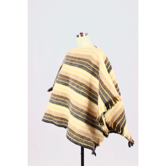 Vintage 60's TEQUENDAMA Brown Striped 100% Wool Colombian Poncho Sweater - Picture 4 of 14